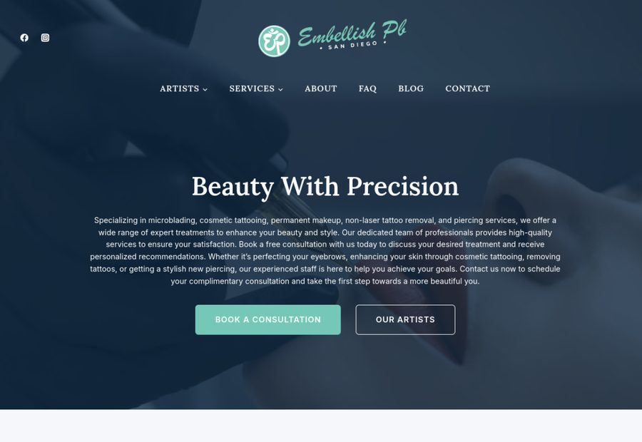 Embellish PB — homepage screenshot
