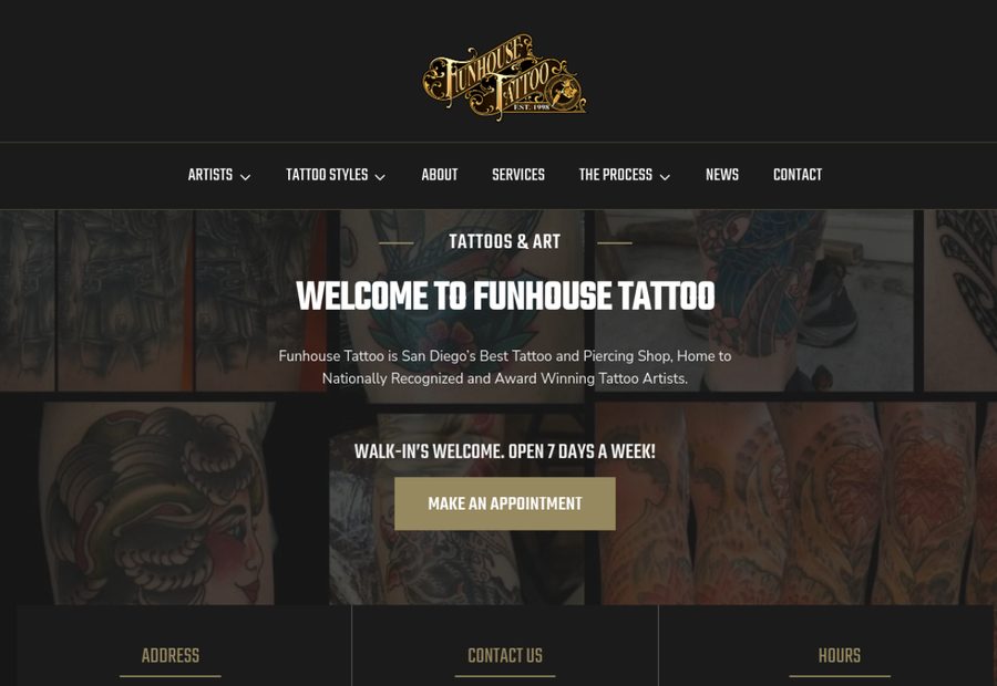 Funhouse Tattoo — homepage screenshot