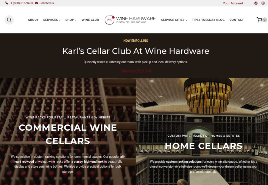 Wine Hardware — homepage screenshot